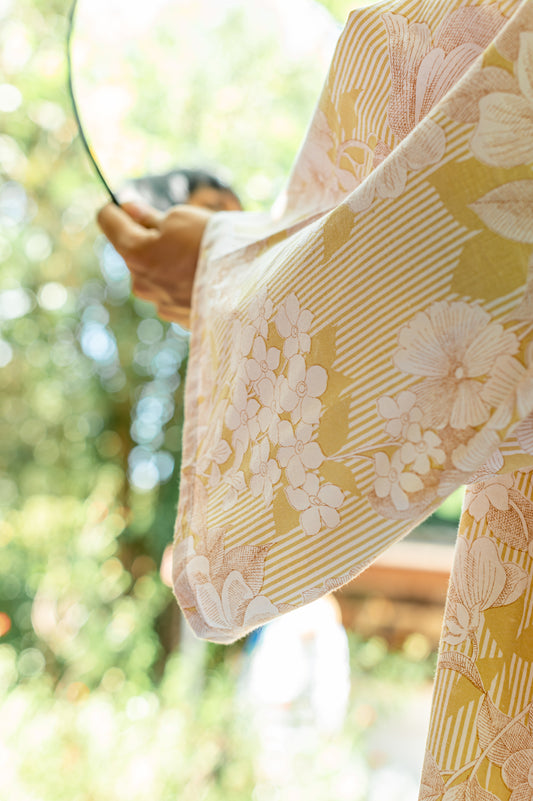Kimono Flower Party Maca Créa et Pipoka - Yellow Rayures